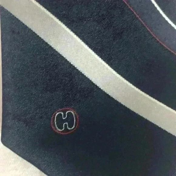 Halston Blue and Silver Striped Tie with Red accent stiching - Picture 2 of 4